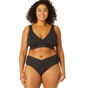 Time and Tru Women's Plus Size Rib Plunge Swim Bikini